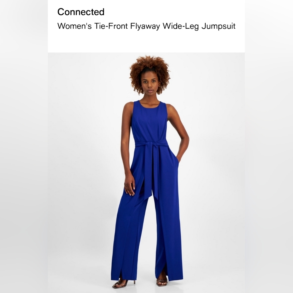 connected apparel Sleeveless Tie-Waist Wide-Leg Jumpsuit - Royal Blue